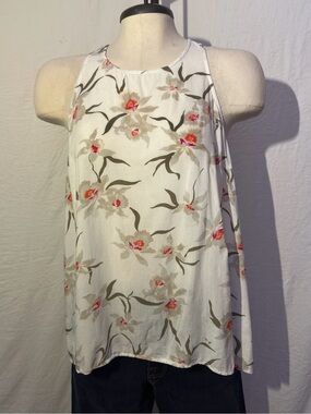 Old Navy White Floral Trapeze Tank Top Rayon Boho Swing Top Medium
